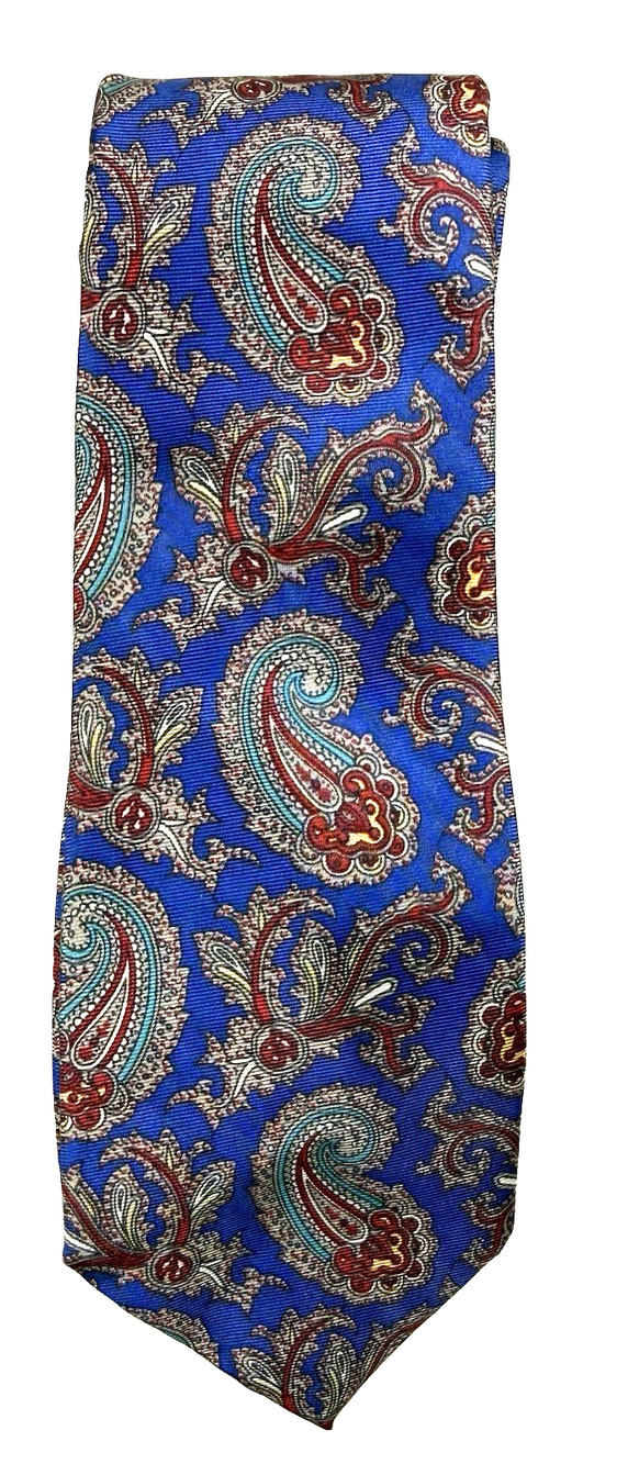 Vintage Mallory & Church silk tie blue red gold paisley Classic Designer